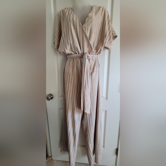 H&M Pants - H&M Beige Striped Wide Leg Jumpsuit